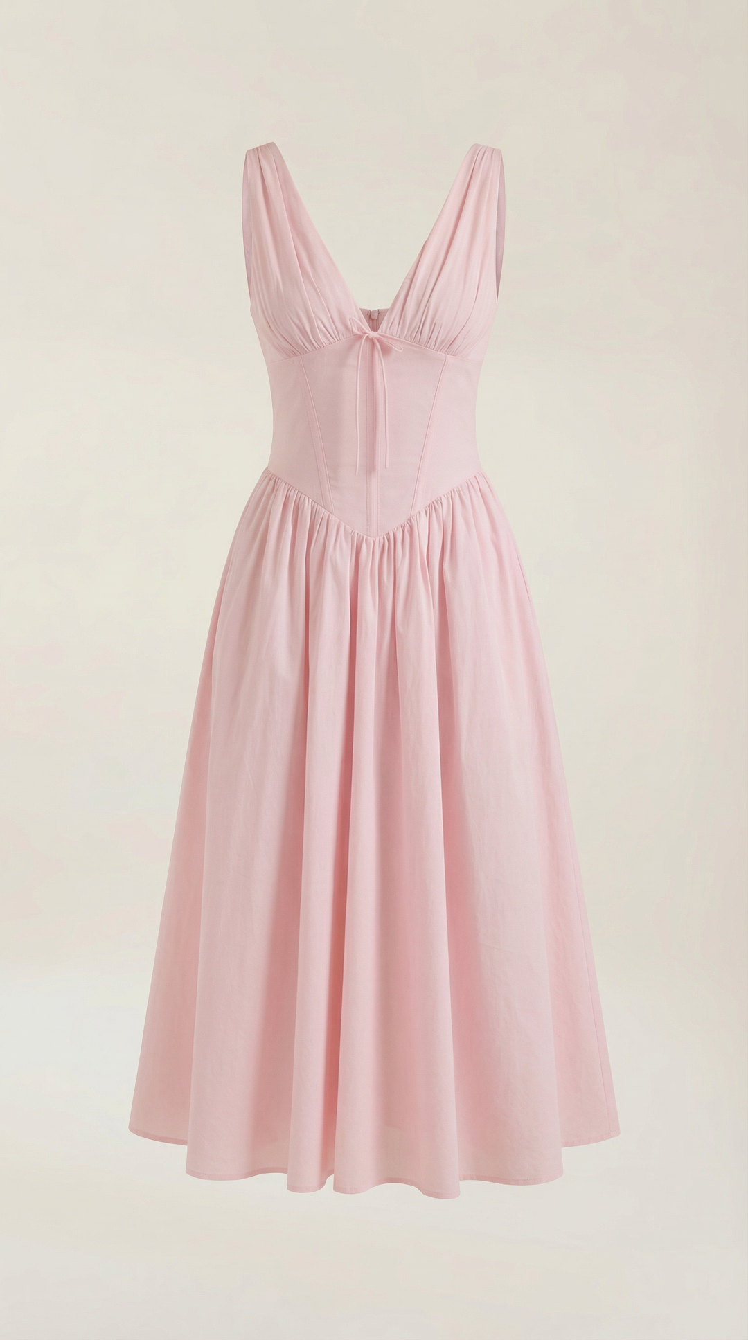Corset-Style V-Neck Midi Dress with Wide Straps
