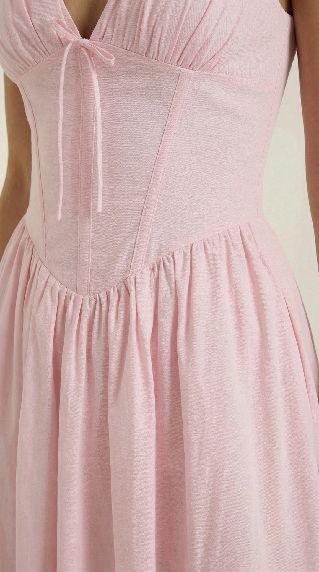 Corset-Style V-Neck Midi Dress with Wide Straps