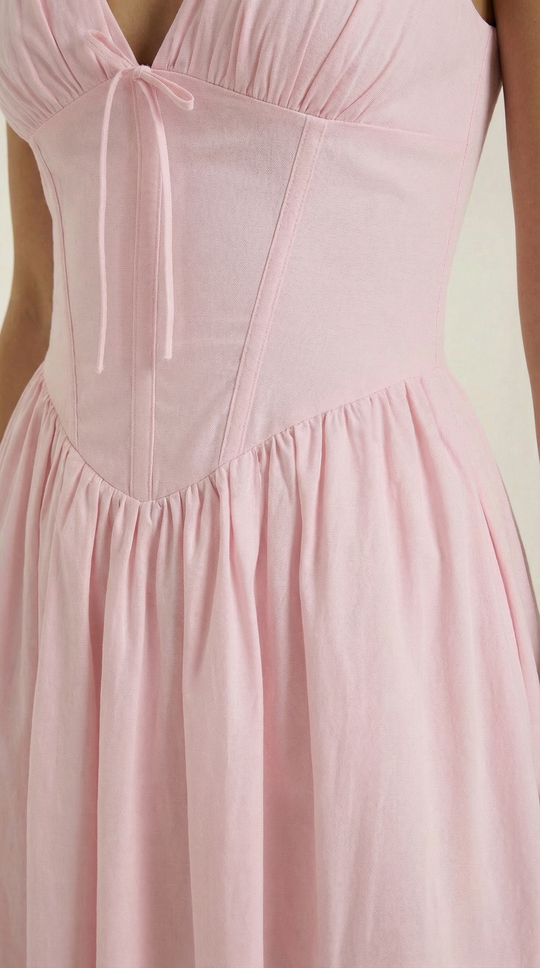 Corset-Style V-Neck Midi Dress with Wide Straps