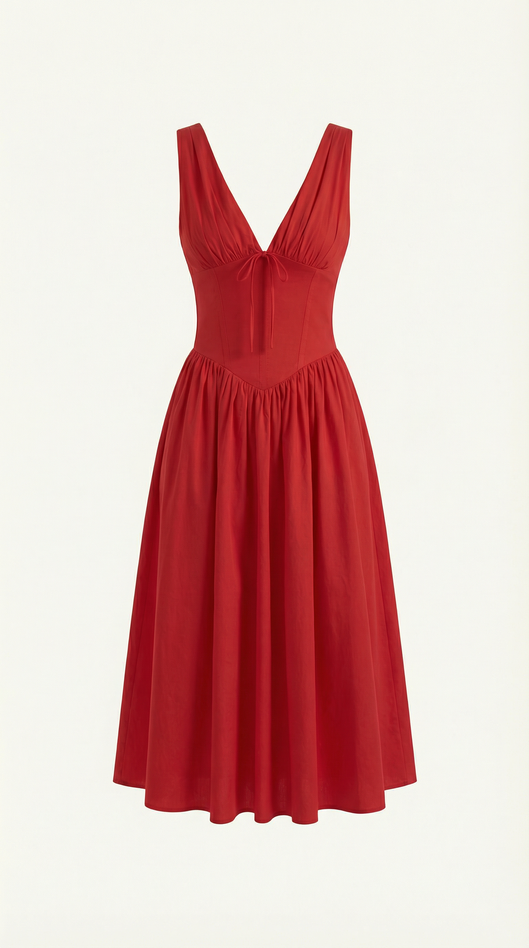Corset-Style V-Neck Midi Dress with Wide Straps
