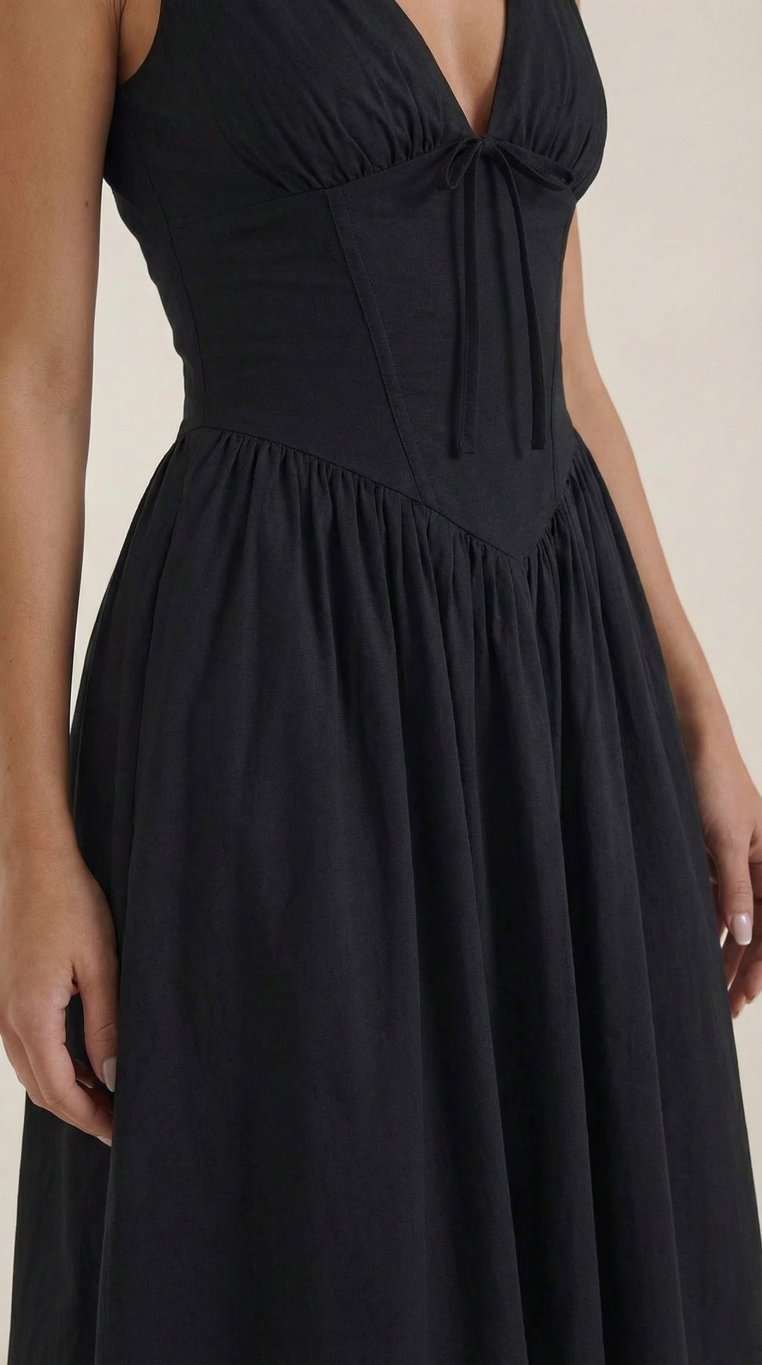 Corset-Style V-Neck Midi Dress with Wide Straps