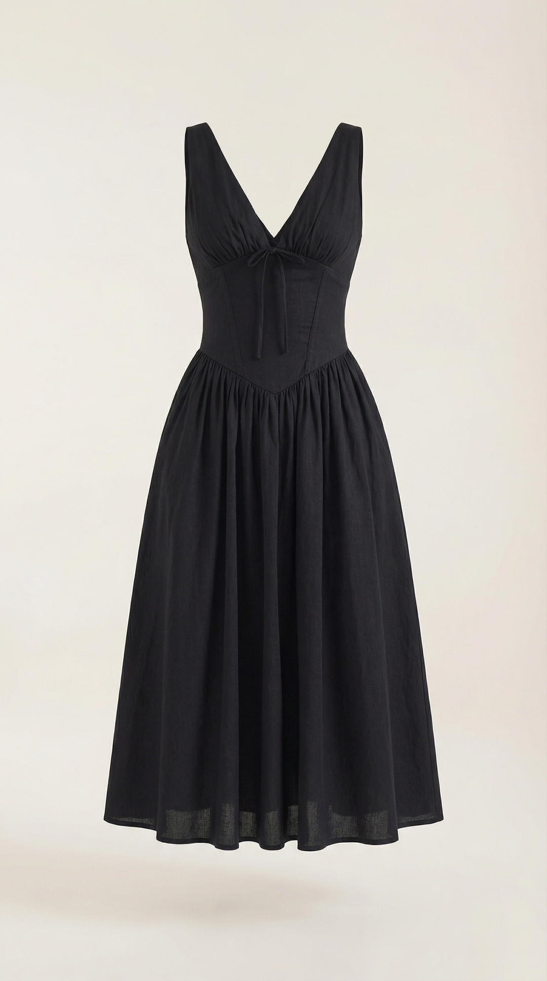 Corset-Style V-Neck Midi Dress with Wide Straps