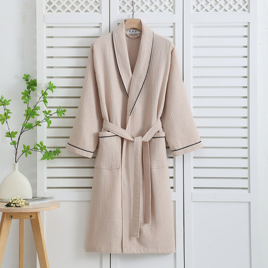 Cotton Honeycomb Bathrobe – Breathable Absorbent Long-Sleeve Robe