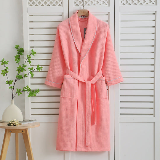 Cotton Honeycomb Bathrobe – Breathable Absorbent Long-Sleeve Robe