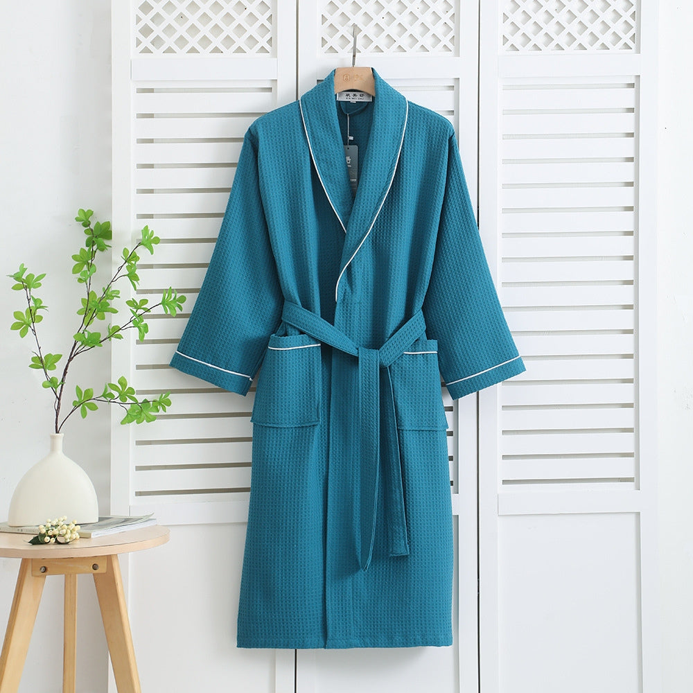 Cotton Honeycomb Bathrobe – Breathable Absorbent Long-Sleeve Robe