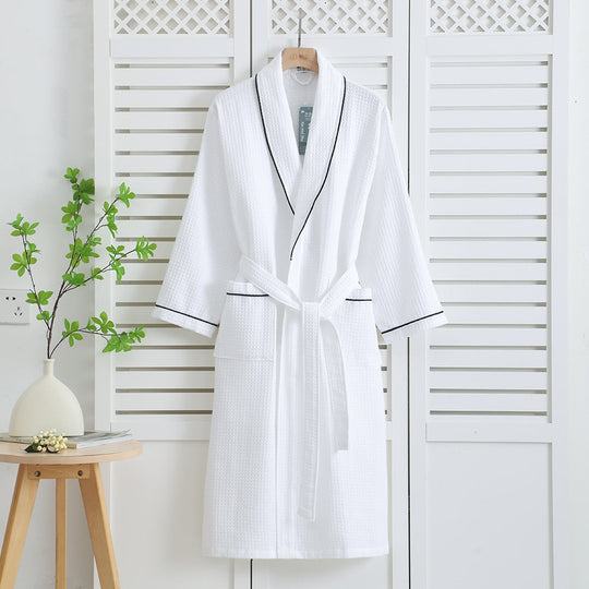 Cotton Honeycomb Bathrobe – Breathable Absorbent Long-Sleeve Robe