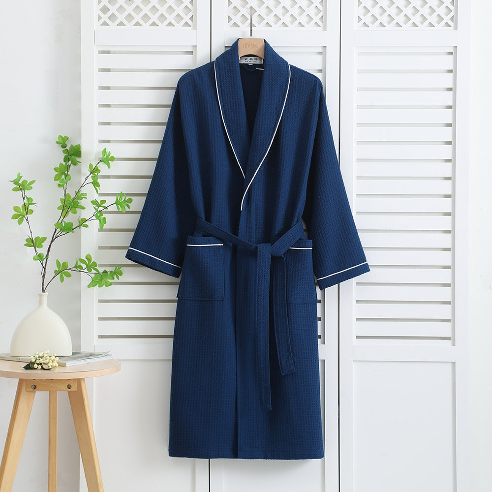 Cotton Honeycomb Bathrobe – Breathable Absorbent Long-Sleeve Robe