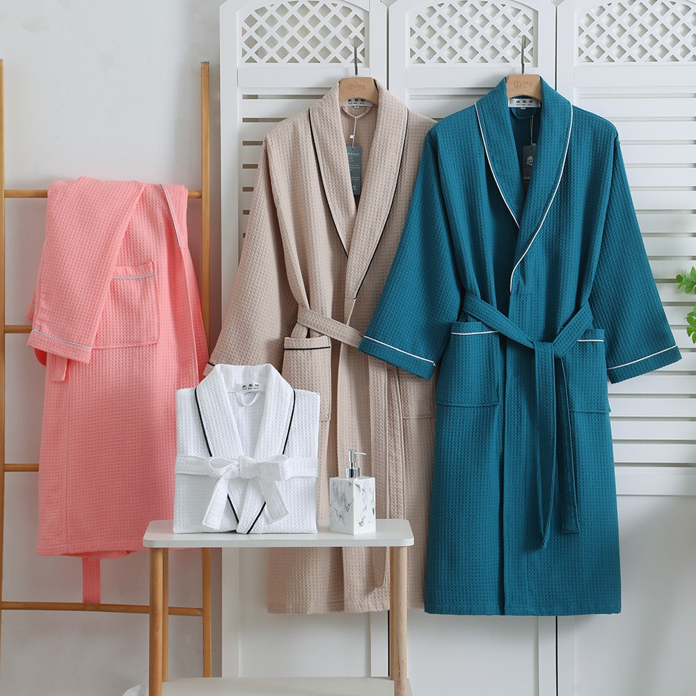 Cotton Honeycomb Bathrobe – Breathable Absorbent Long-Sleeve Robe