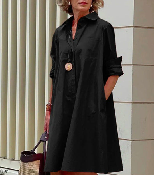 Cotton-Linen Button-Front Midi Shirt Dress