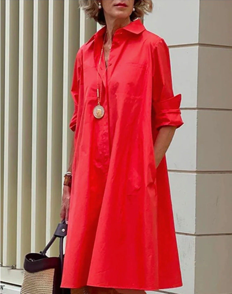 Cotton-Linen Button-Front Midi Shirt Dress