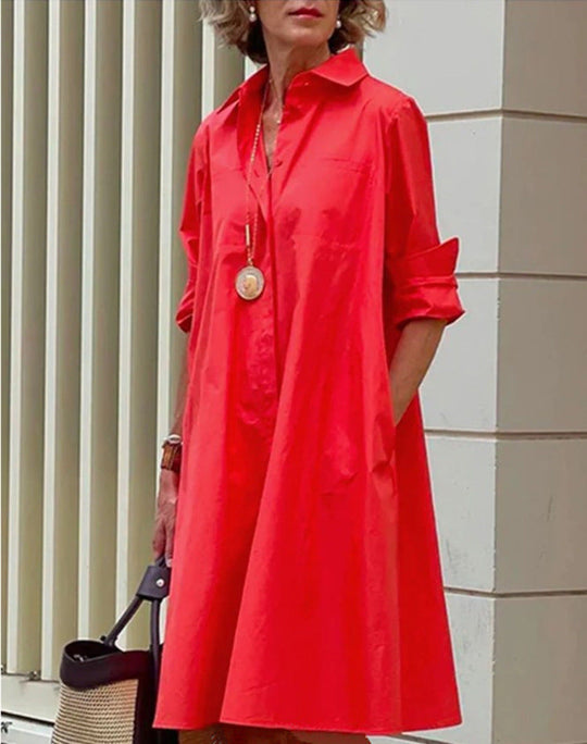 Cotton-Linen Button-Front Midi Shirt Dress