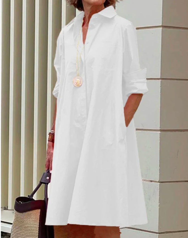 Cotton-Linen Button-Front Midi Shirt Dress