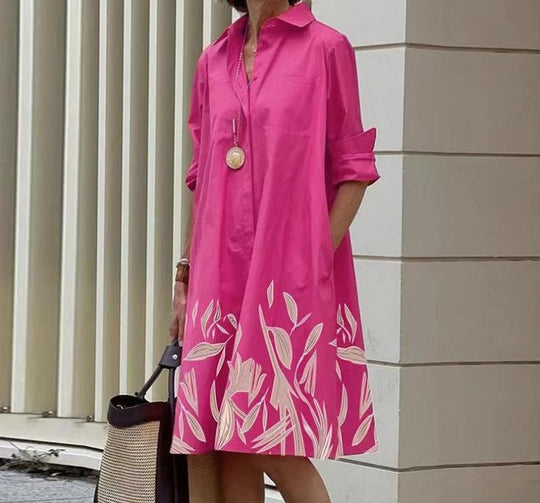 Cotton-Linen Button-Front Midi Shirt Dress