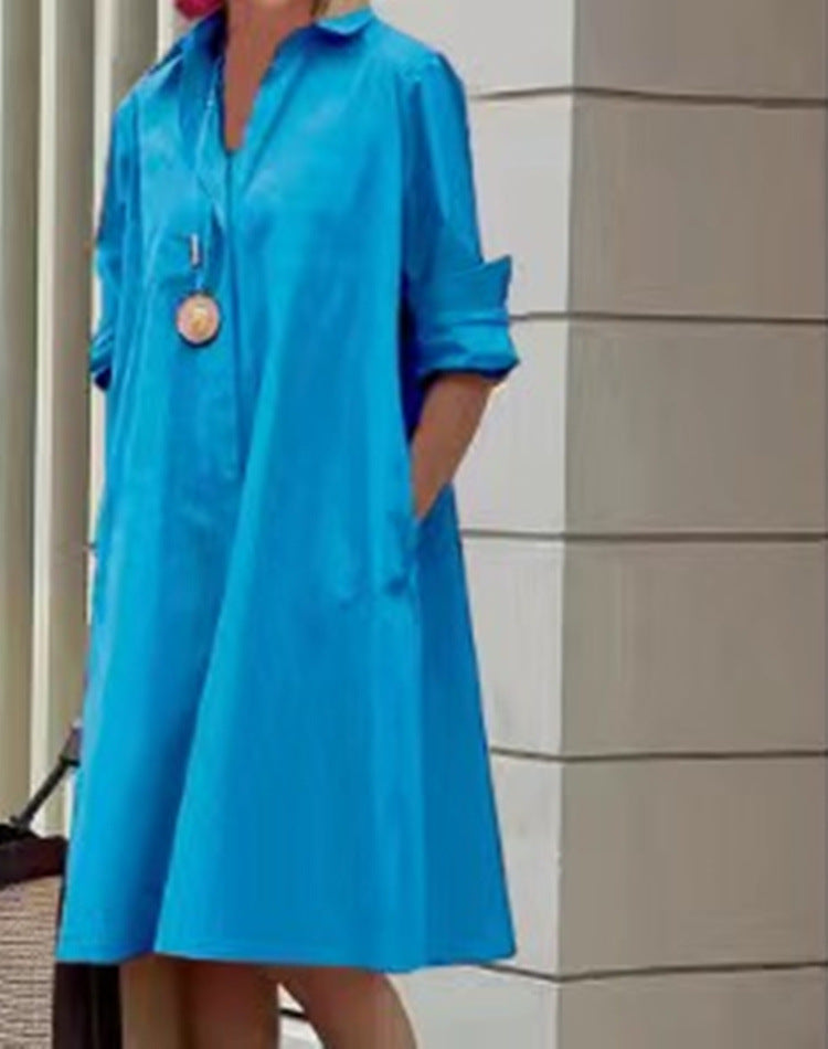 Cotton-Linen Button-Front Midi Shirt Dress