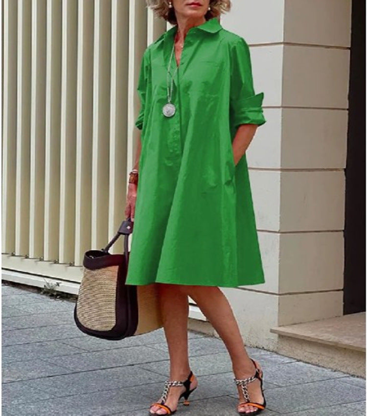 Cotton-Linen Button-Front Midi Shirt Dress