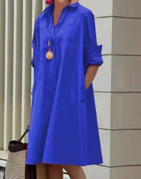 Cotton-Linen Button-Front Midi Shirt Dress