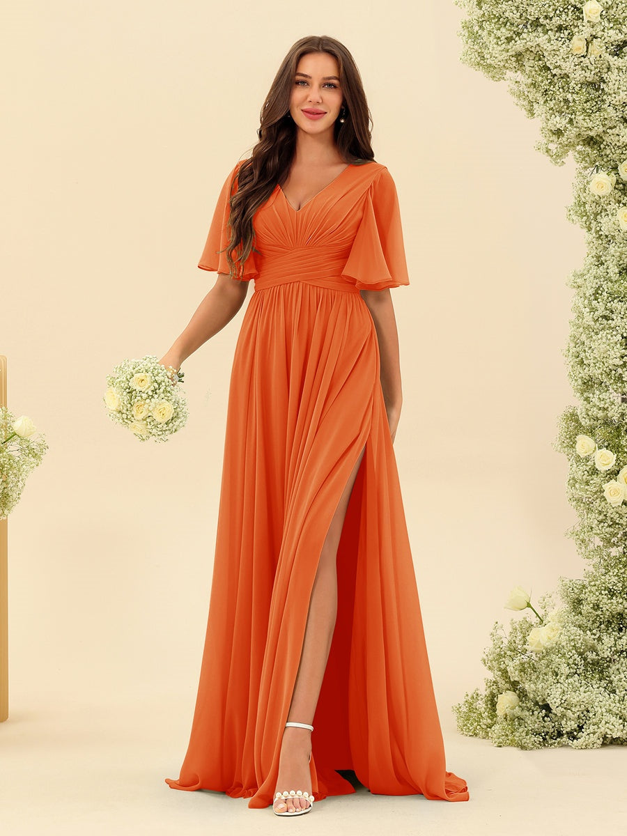 Dark Sage Chiffon A-Line Maxi Dress – Ruffles, Slit and Pockets