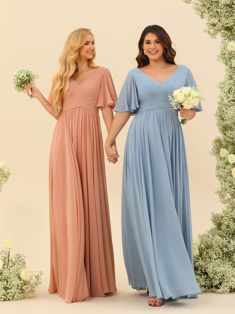 Dark Sage Chiffon A-Line Maxi Dress – Ruffles, Slit and Pockets