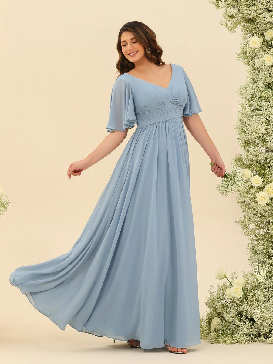Dark Sage Chiffon A-Line Maxi Dress – Ruffles, Slit and Pockets