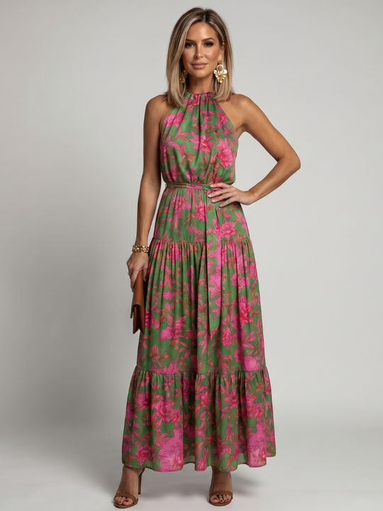 Draped Halter-Neck Midi Dress for Dinners and Events