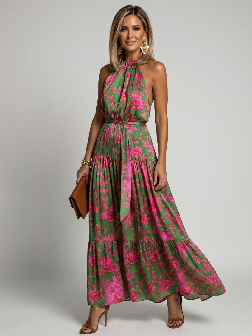 Draped Halter-Neck Midi Dress for Dinners and Events