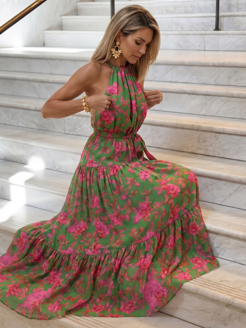 Draped Halter-Neck Midi Dress for Dinners and Events