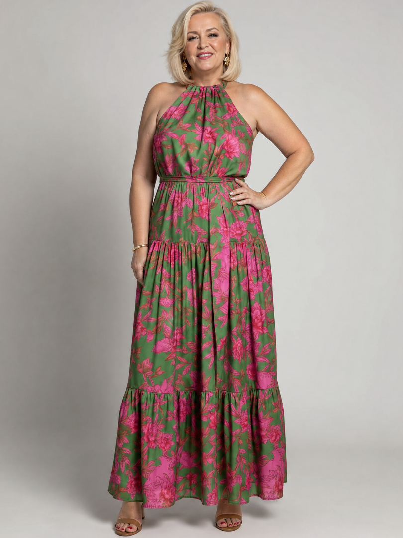Draped Halter-Neck Midi Dress for Dinners and Events