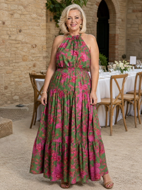 Draped Halter-Neck Midi Dress for Dinners and Events