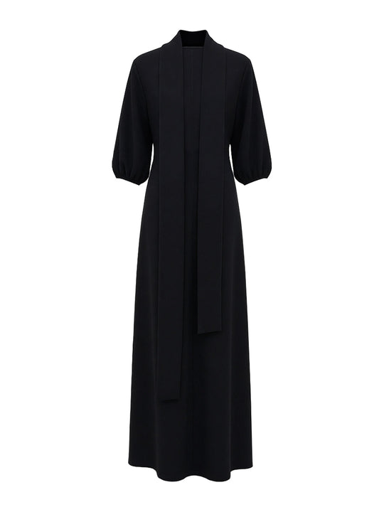 Elegant Puff-Sleeve Maxi Dress – Button Details and Side Slit