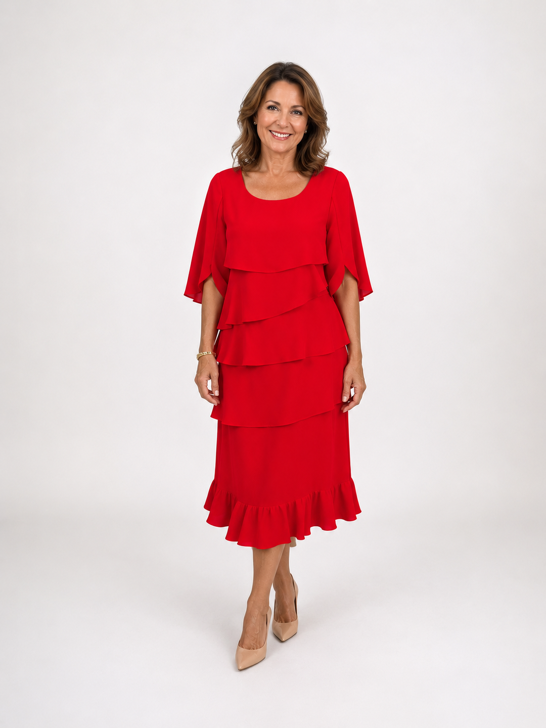 Elegant Ruffled Midi Dress for Day and Evening