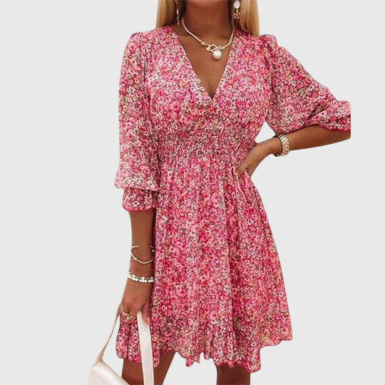 Elisa Floral Mini Dress – Smocked Waist and Puff Sleeves