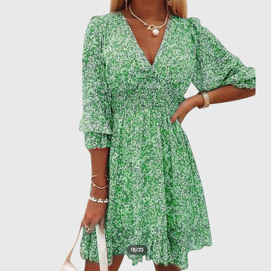 Elisa Floral Mini Dress – Smocked Waist and Puff Sleeves