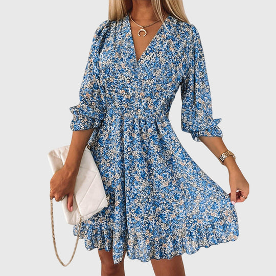 Elisa Floral Mini Dress – Smocked Waist and Puff Sleeves