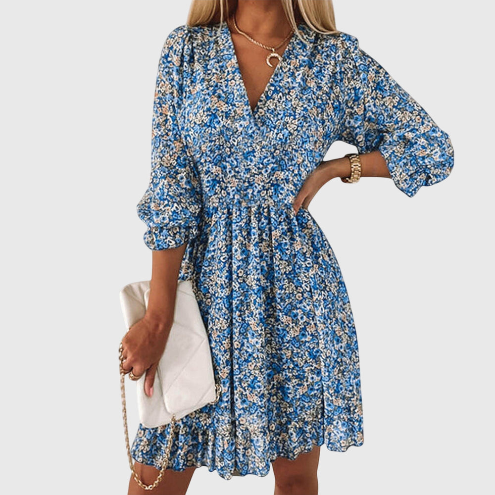 Elisa Floral Mini Dress – Smocked Waist and Puff Sleeves