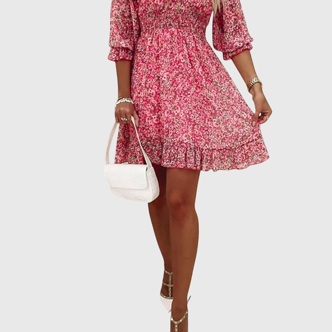 Elisa Floral Mini Dress – Smocked Waist and Puff Sleeves