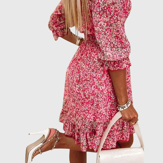 Elisa Floral Mini Dress – Smocked Waist and Puff Sleeves