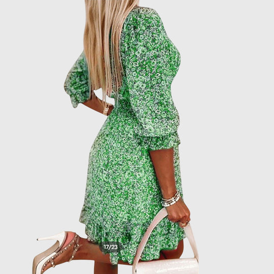 Elisa Floral Mini Dress – Smocked Waist and Puff Sleeves