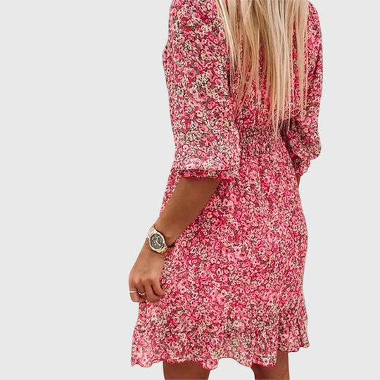 Elisa Floral Mini Dress – Smocked Waist and Puff Sleeves