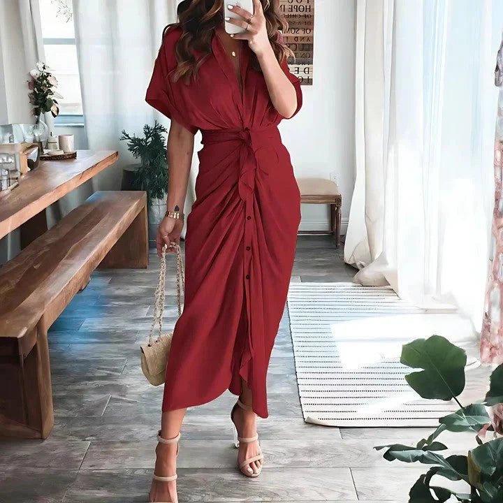 Fitted Ruched Midi Dress for Evening Events