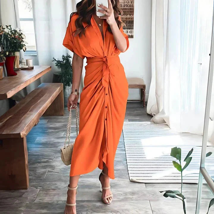 Fitted Ruched Midi Dress for Evening Events