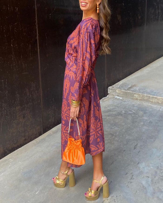 Fitted V-Neck Midi Dress with Back Zip