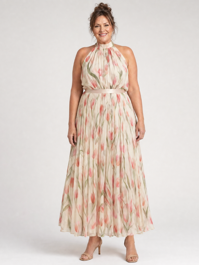 Floral Halter-Neck Midi Dress for Summer