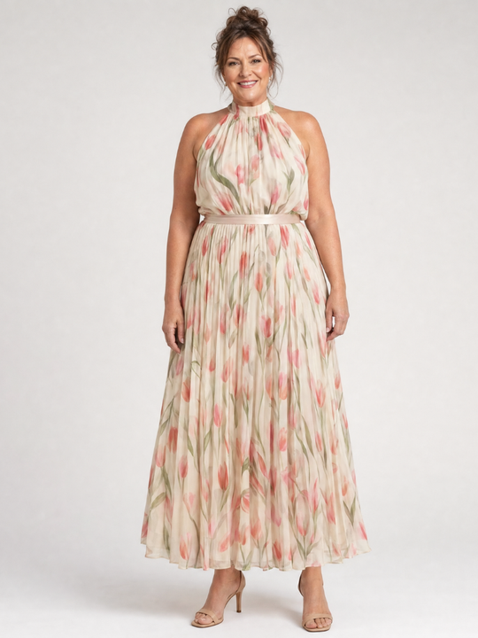 Floral Halter-Neck Midi Dress for Summer