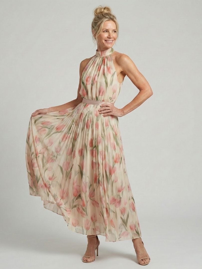 Floral Halter-Neck Midi Dress for Summer