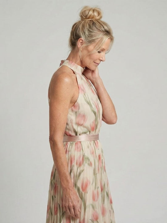 Floral Halter-Neck Midi Dress for Summer