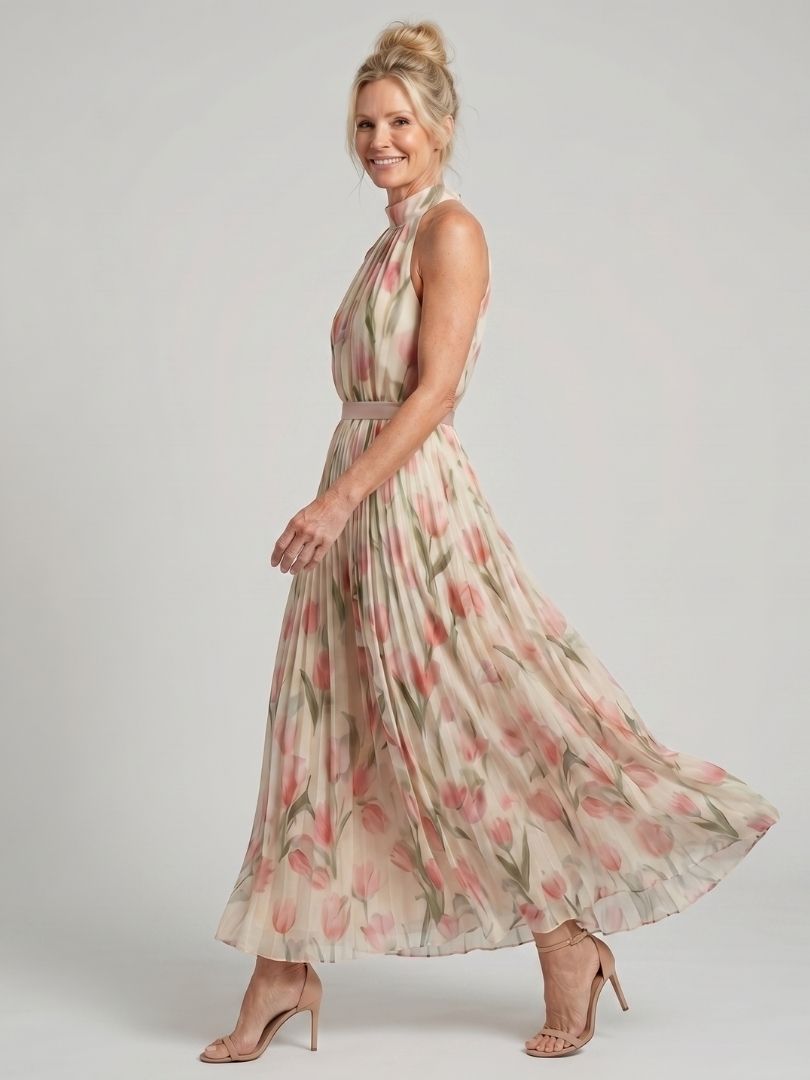 Floral Halter-Neck Midi Dress for Summer
