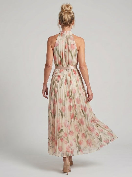 Floral Halter-Neck Midi Dress for Summer