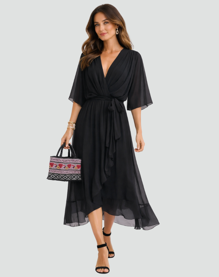 Flowing Tie-Wrap Midi Dress