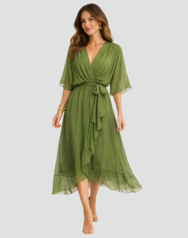 Flowing Tie-Wrap Midi Dress