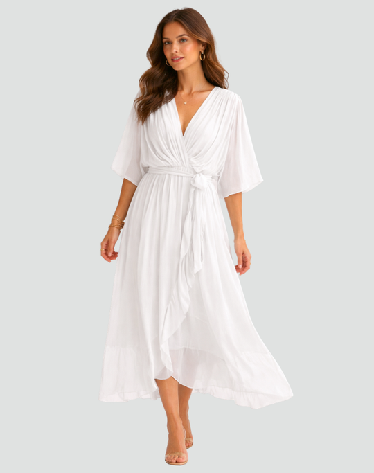 Flowing Tie-Wrap Midi Dress